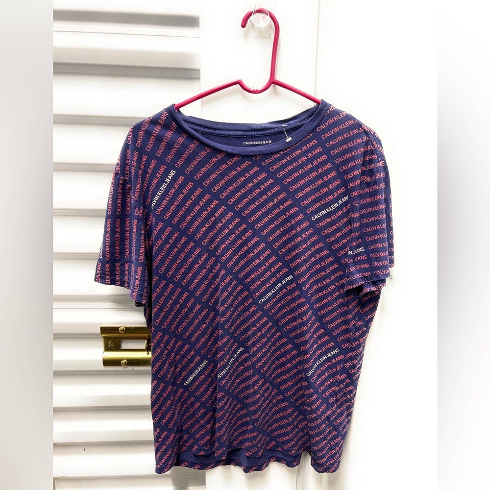 Calvin Klein Men’s All Over Print T-Shirt Large Blue Short Sleeve Casual